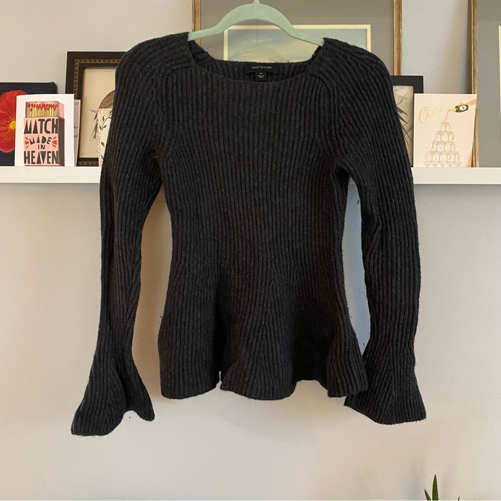 Ann Taylor peplum knit sweater charcoal grey XS